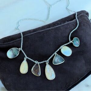 Silver Necklace with Iridescent Gemstones